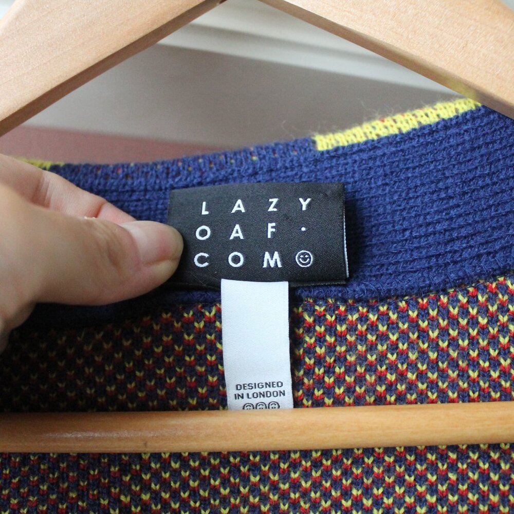 Lazy Oaf Open Front Cardigan Size S/M Red Yellow … - image 3